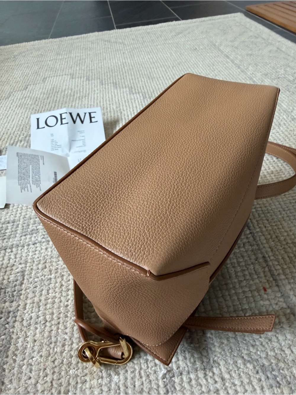 Loewe Puzzle Small Shoulder Bag in Tan Leather with Donut Strap - Picture 8 of 13